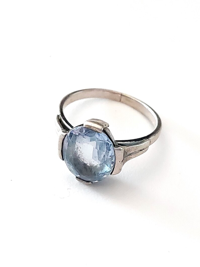 Bague Ancienne Argent Massif - Topaze Et Zirconium, Style Dôme - Modèle T55 Occasion