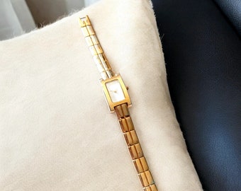 Reloj mujer pulsera dorada, reloj rectangular, reloj francés, regalo mujer, joyería vintage, reloj dorado antiguo