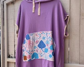 Salty Towels || Women's Surf Beach Changing Poncho || Island Purple + Marine Life Pocket || Eco Bamboo Cotton Terry
