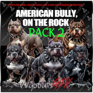 American Bully on the Rock - PACK DOIS - 5 PNG'S Para estampas, logotipos, camisas, etc.. Brinde incluído neste Pack