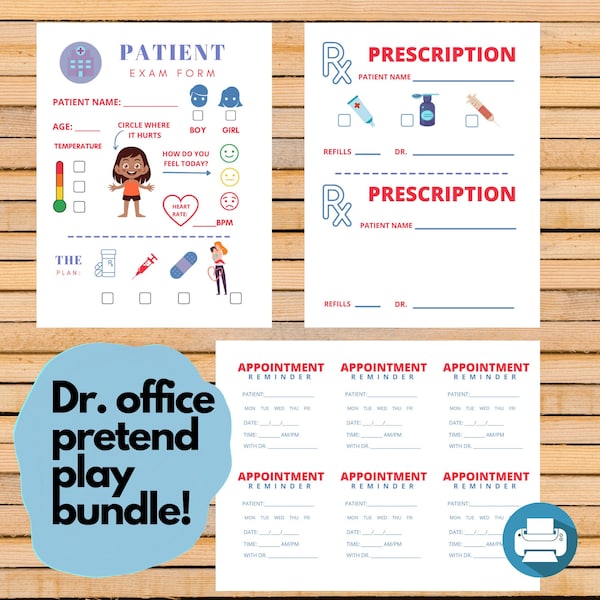 Doctor or Nurse Pretend Play Instant Digital Download, PDF, Pre-K, Dress Up, Patient Checkup, Kids Printable, Montessori Imaginative Play