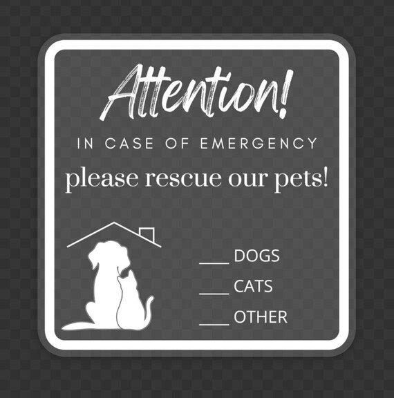 Pet Emergency Rescue Sticker Save Our Pets Dog or Cat Etsy