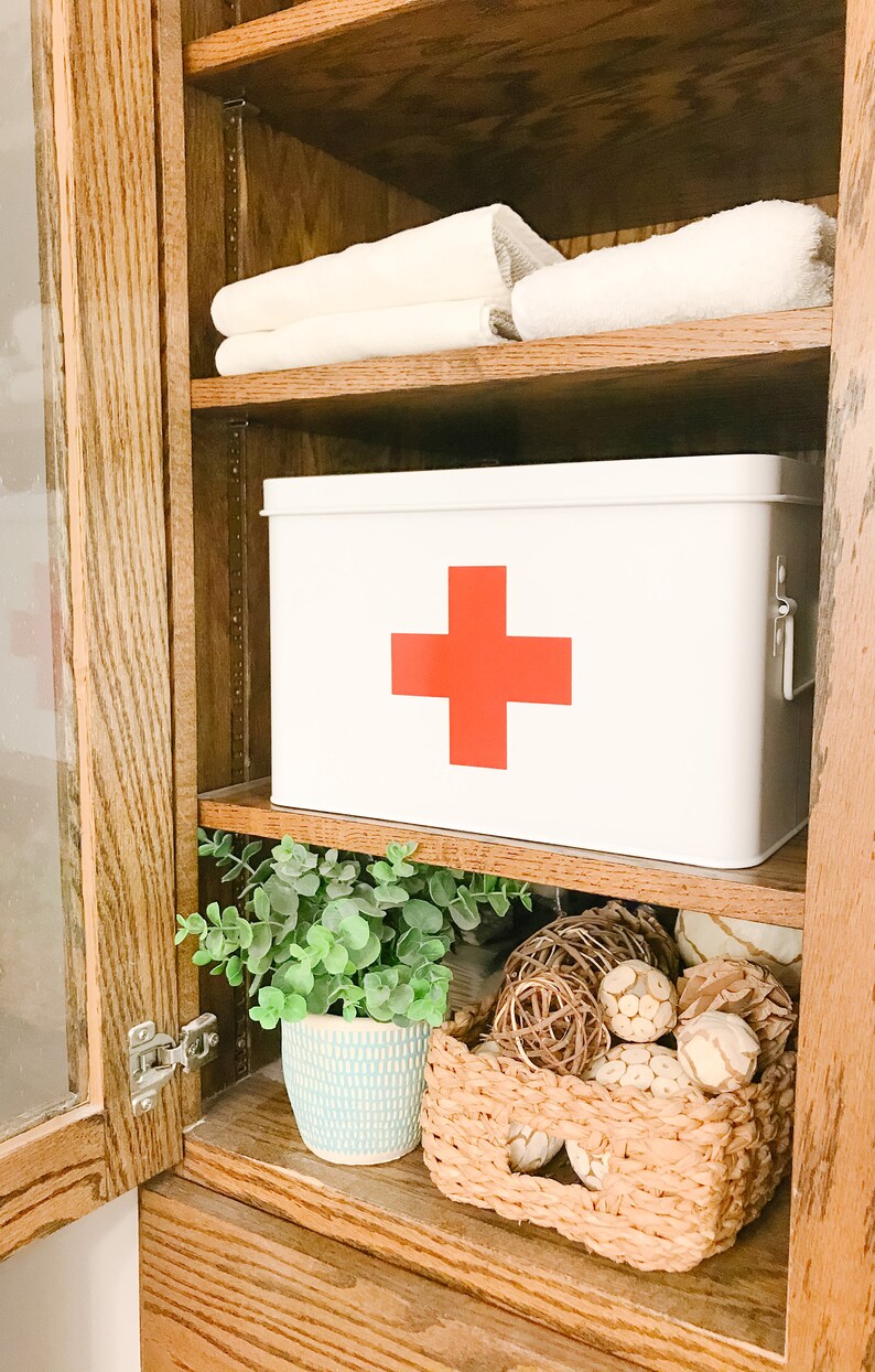 White Metal First Aid Kit Box Vintage Style Tin Modern Etsy