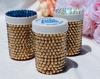 Bling Pill Bottle / Bling Stash Jar/ Rhinestone Pill Bottle