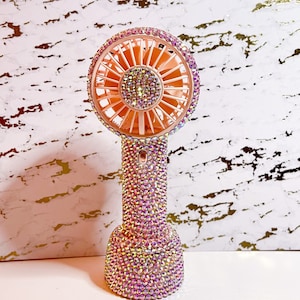 Bling Personal Fan with stand/ Pink AB bling / Small Desk Fan Bling / Bling Handheld Fan image 1