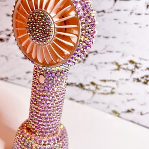 Bling Personal Fan with stand/ Pink AB bling / Small Desk Fan Bling / Bling Handheld Fan Pink