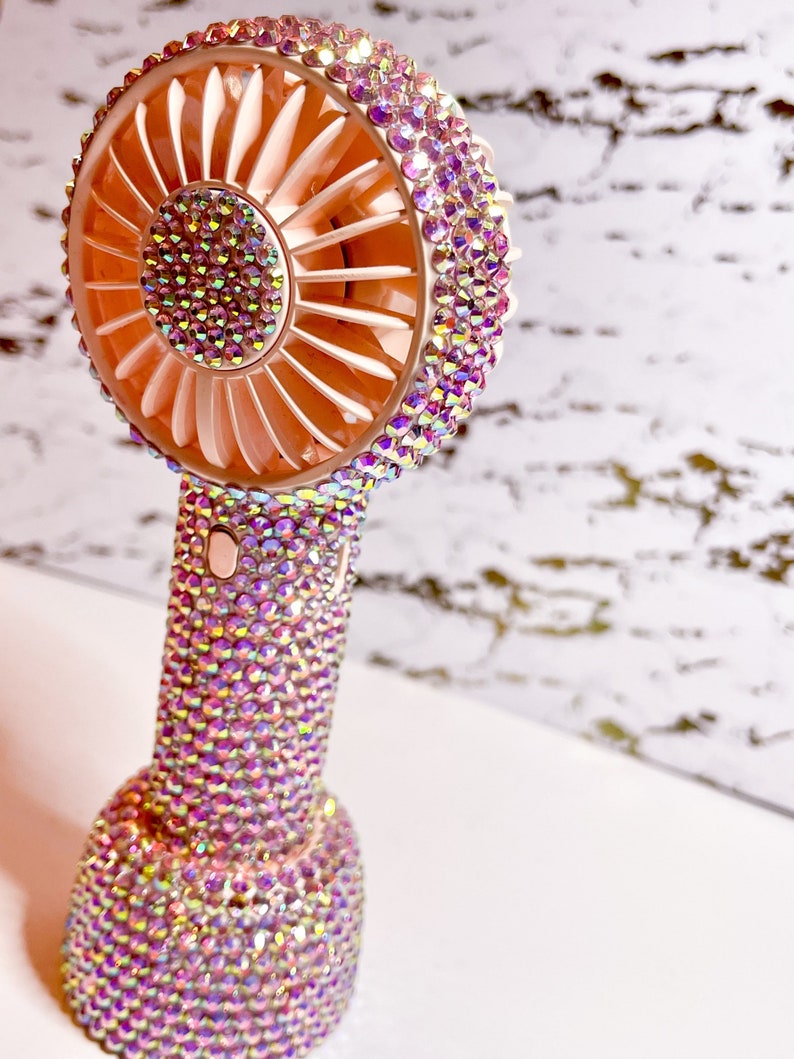 Bling Personal Fan with stand/ Pink AB bling / Small Desk Fan Bling / Bling Handheld Fan Pink
