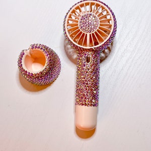 Bling Personal Fan with stand/ Pink AB bling / Small Desk Fan Bling / Bling Handheld Fan image 3