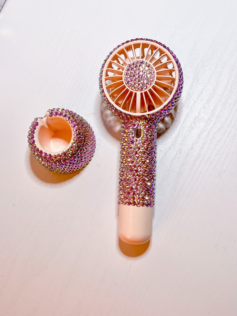 Bling Personal Fan with stand/ Pink AB bling / Small Desk Fan Bling / Bling Handheld Fan image 3
