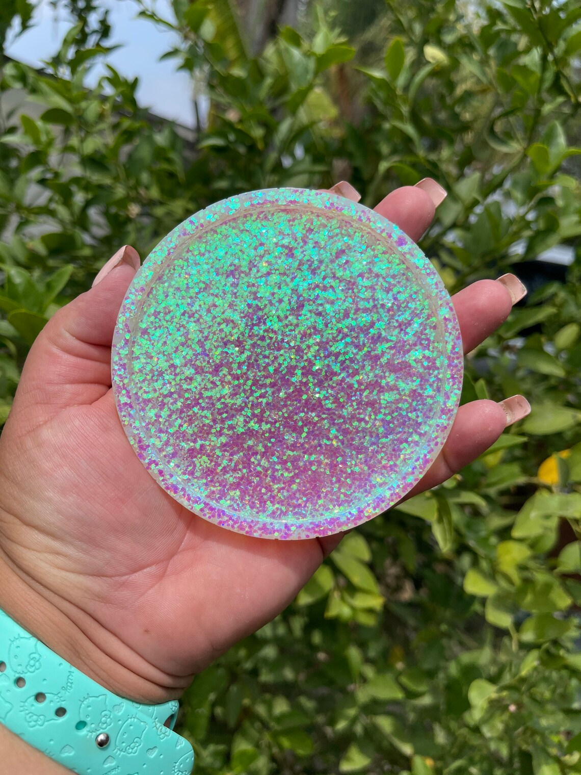 Glitter Resin Coaster / Color Shifting Glitter Coaster/ White Etsy