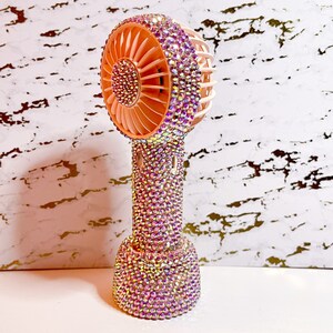 Bling Personal Fan with stand/ Pink AB bling / Small Desk Fan Bling / Bling Handheld Fan image 4