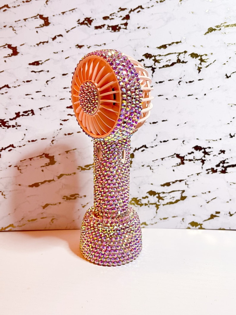 Bling Personal Fan with stand/ Pink AB bling / Small Desk Fan Bling / Bling Handheld Fan image 4