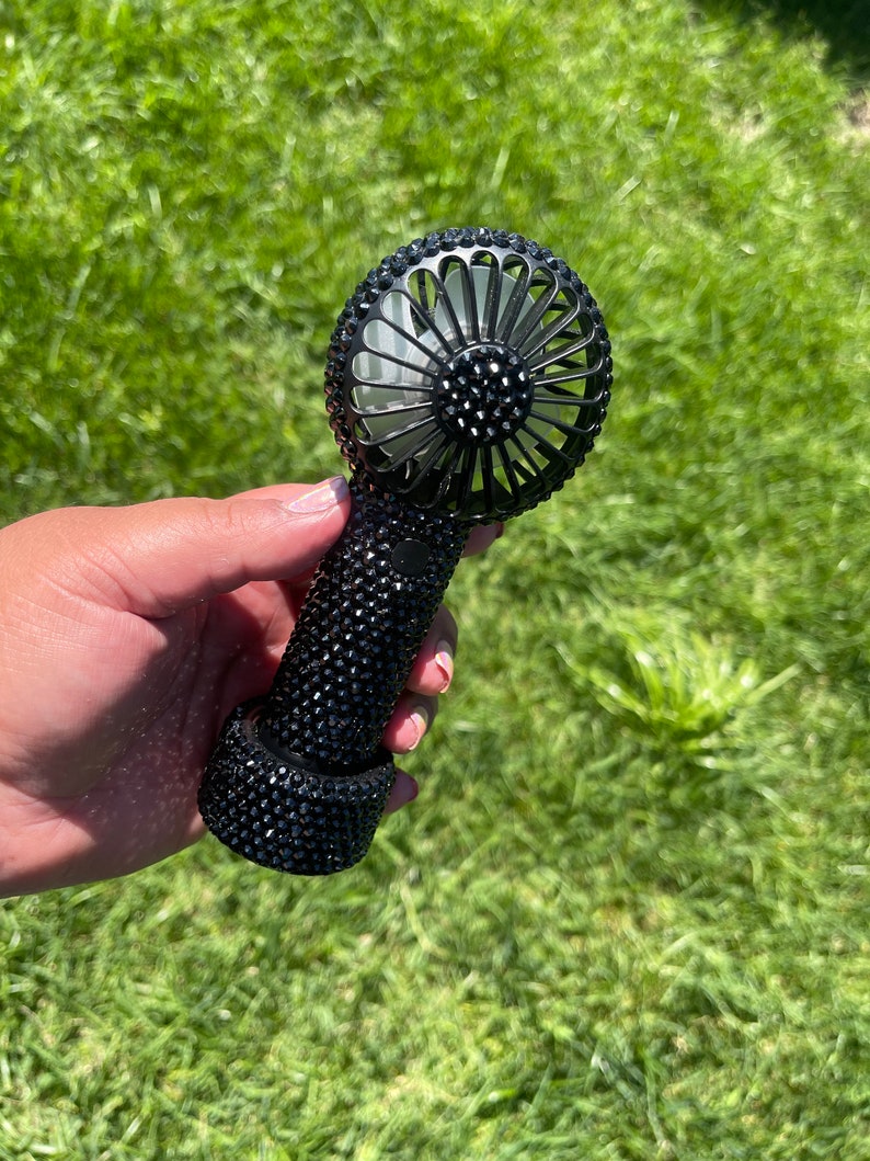 Bling Personal Fan with stand/ Pink AB bling / Small Desk Fan Bling / Bling Handheld Fan Black