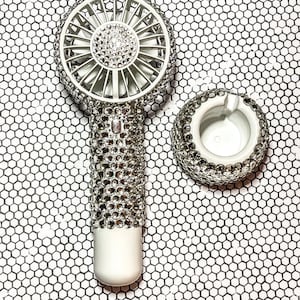 Bling Personal Fan with stand/ Pink AB bling / Small Desk Fan Bling / Bling Handheld Fan image 8