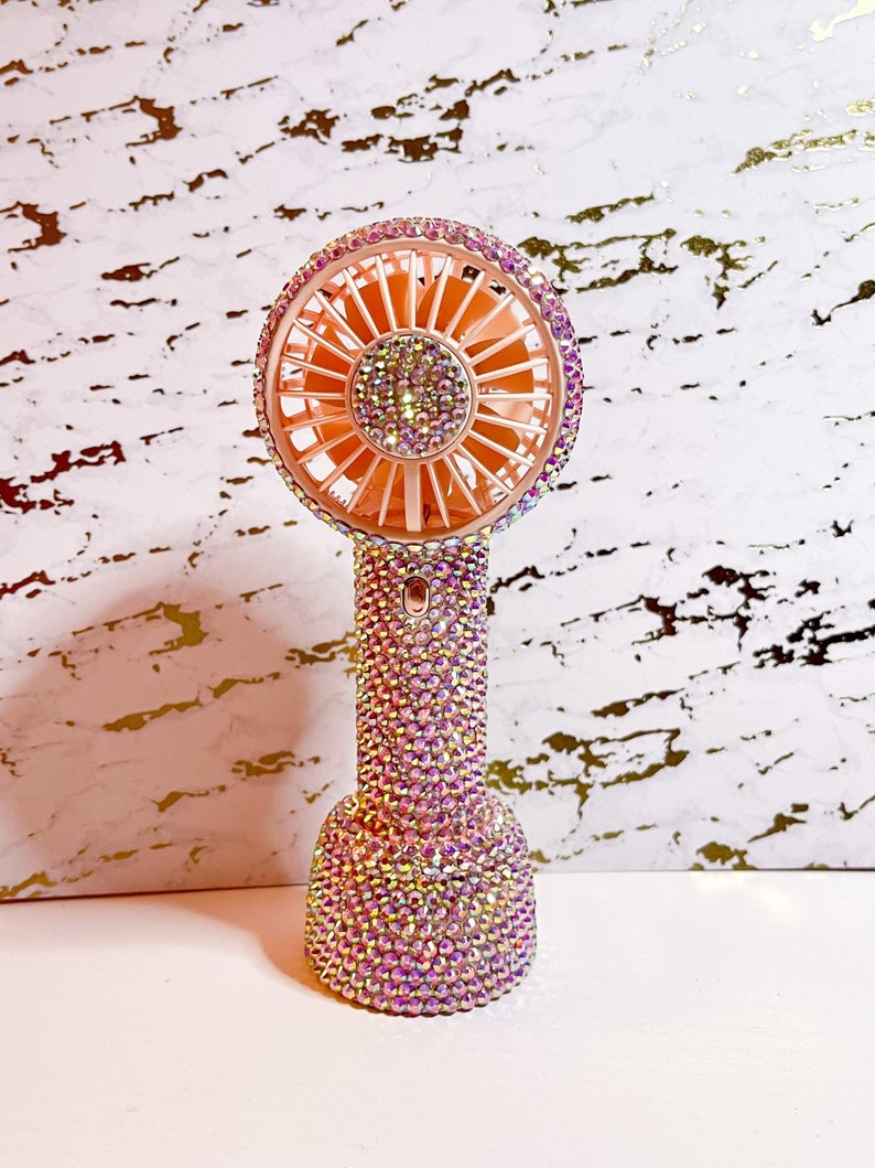Bling Personal Fan with stand/ Pink AB bling / Small Desk Fan Bling / Bling Handheld Fan image 1