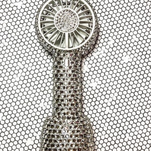 Bling Personal Fan with stand/ Pink AB bling / Small Desk Fan Bling / Bling Handheld Fan White
