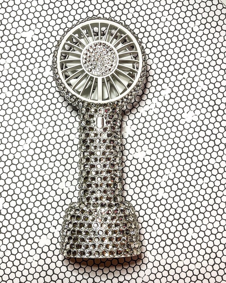 Bling Personal Fan with stand/ Pink AB bling / Small Desk Fan Bling / Bling Handheld Fan White