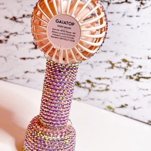 Bling Personal Fan with stand/ Pink AB bling / Small Desk Fan Bling / Bling Handheld Fan image 2