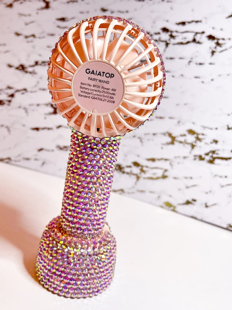 Bling Personal Fan with stand/ Pink AB bling / Small Desk Fan Bling / Bling Handheld Fan image 2