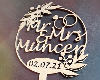 Cake Topper als Holz Topper Hochzeit Mr und Mrs Tortenstecker Wunsch Design Rustic Deco Laser Gravur Personalisierung , Produced in Germany