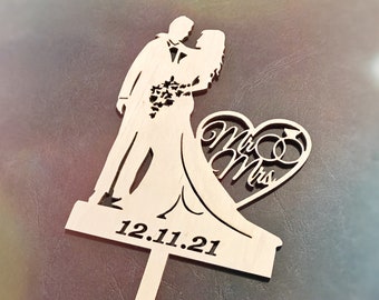 Cake Topper Wooden Caketopper Personalized for Wedding Pair with Date Wooden Cake Deco Custom , Produced in Germany