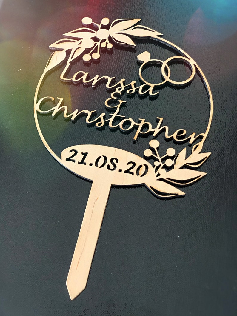 Cake Topper Wedding made of Wood , Wedding Caketopper , Wedding Cake , Cakes Topper Wedding Engraving Personalization , Produced in Germany 