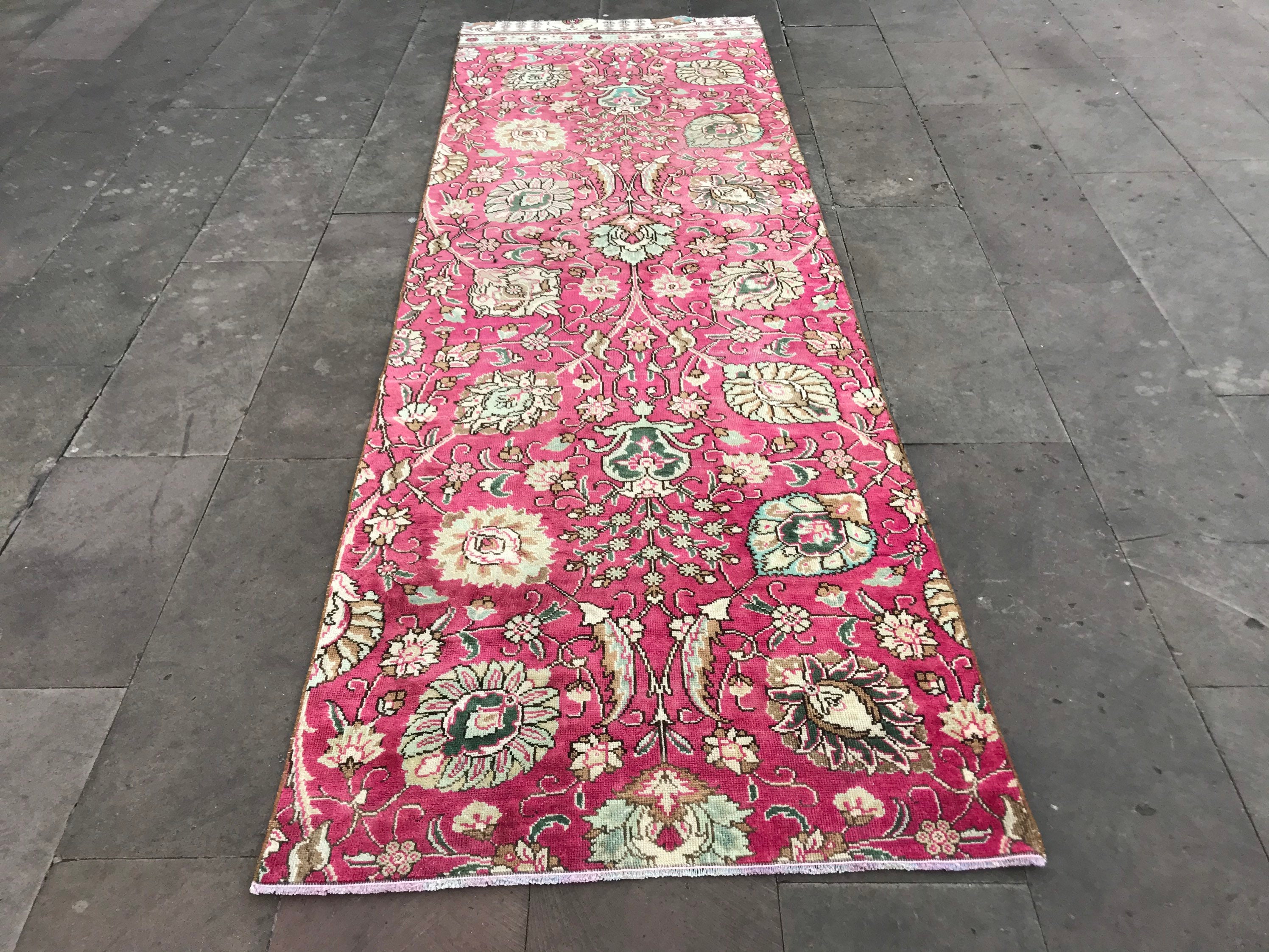 Pink Runner Rug Corridor Rug HandKnotted Hallway Rug thin Etsy