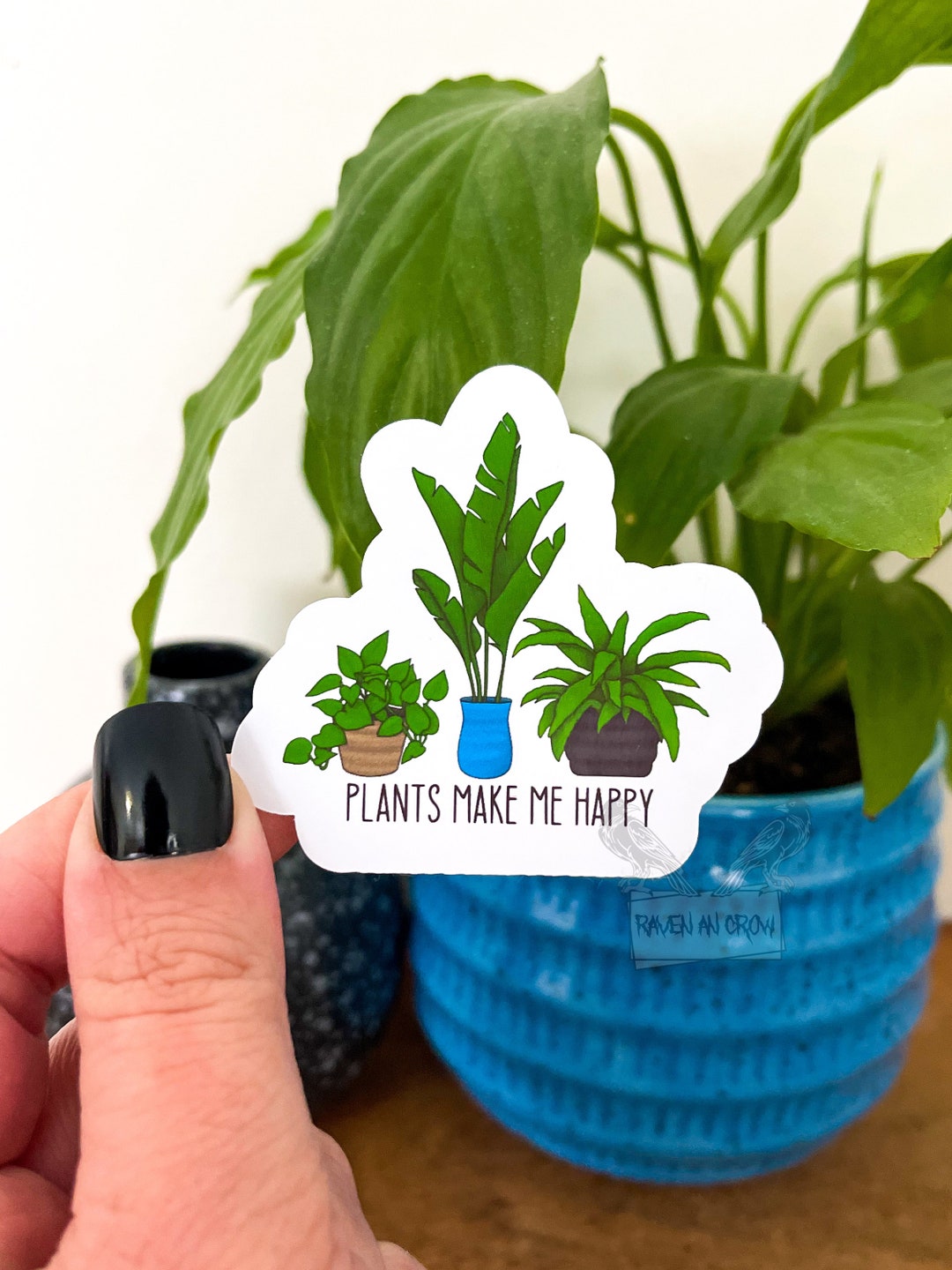 Plants Make Me Happy Cute Plant Die Cut Hand Drawn Plant Etsy