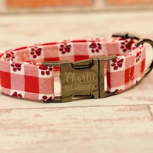 Paw plaid Dog or Cat Collar & leash w/ metal buckle or plastic | HAND MADE | Custom Engraved Personalized Collar | 1" or 5/8" wide