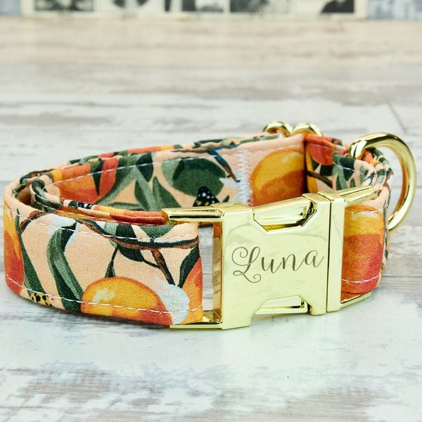 Peaches Dog Collar w/ metal buckle or plastic, HAND MADE , Custom Engraved Personalized Collar, 1 inch wide, designer collars, made in USA!