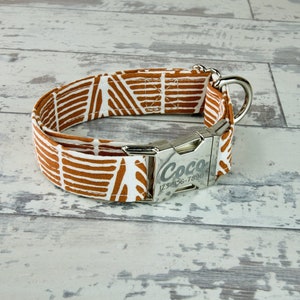 Aztec cocoa stripes Dog Collar w/ metal buckle, HAND MADE , Custom Engraved Personalized Collar, 1 inch wide, designer collars