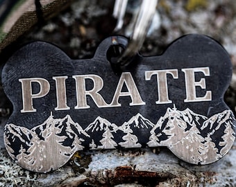 Black or Gold Stainless Steel Dog Tag, Bone Shape, Custom Mountain Style ID Tags, Personalized Outdoor Dog Name Tag, Engraved Pet Tag