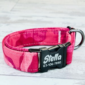 Pink Camo Dog Collar w/ metal buckle, HAND MADE , Custom Engraved Personalized Collar