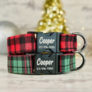 Collier pour chien écossais rouge ou vert avec boucle en métal, fabriqué à la main, collier personnalisé gravé sur mesure, 1 pouce de large, colliers de créateurs