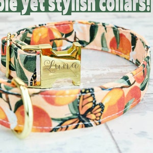 Peaches Dog Collar w/ metal buckle or plastic, HAND MADE , Custom Engraved Personalized Collar, 1 inch wide, designer collars, made in USA!