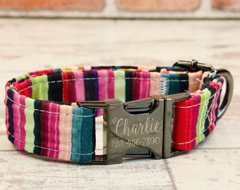 Personalized Colorful Stripes Dog Collar, Laser Engraved Metal Buckle, Quick Release Buckle, Designer Collars, 1 inch wide