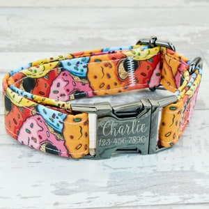 Donut style Dog Collar w/ metal buckle, HAND MADE , Custom Engraved Personalized Collar, 1 inch wide, Designer collars