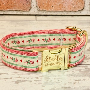 Christmas Candy Cane Dog or Cat Collar & leash w/ metal buckle or plastic | HAND MADE | Custom Personalized Collar | 1" or 5/8" wide