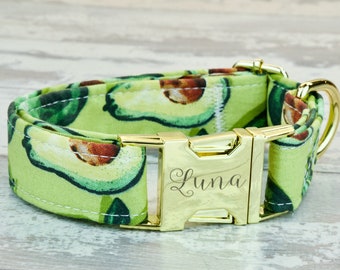 Avocado Dog Collar w/ metal buckle or plastic, HAND MADE , Custom Engraved Personalized Collar, 1 inch wide, designer collars