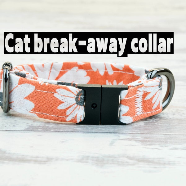 Peach Daisy Floral Cat Collar w/ plastic break-away buckle, HAND MADE , Custom handmade Cat Collar, 5/8 inch wide, designer collars