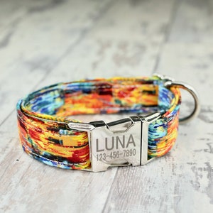 Oil Paint Style Dog Collar w/ metal buckle, HAND MADE , Custom Engraved Personalized Collar, 1 inch wide, designer collars
