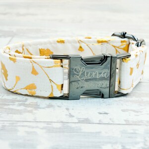 Golden Bloom Dog Collar w/ metal buckle or plastic | HAND MADE | Custom Engraved Personalized Collar | 1 inch wide | designer collars