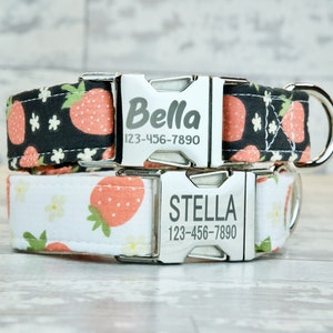 Strawberry Dog Collars w/ metal buckle or plastic, HAND MADE , Custom Engraved Personalized Collar, 1 inch wide, designer collars