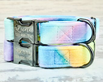 Plush Peach/Purple Cotton Candy Luxury Dog Collars w/ metal buckle, HAND MADE , Custom Engraved Personalized Collar, 1 inch wide