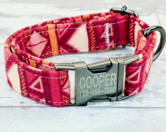 Personalized Boho Dog Collar, Laser Engraved Metal Buckle, Quick Release Buckle, Designer Collars, 1 inch wide