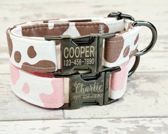Cow Boy/Girl Dog style Dog or Cat Collar w/ metal buckle, HAND MADE ,Custom Engraved Personalized Collar,1 or 5/8" inch wide, matching leash