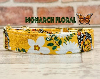 Monarch Butterfly Dog or Cat Collar & leash w/ metal buckle or plastic | HAND MADE | Custom Engraved Personalized Collar | 1" or 5/8" wide