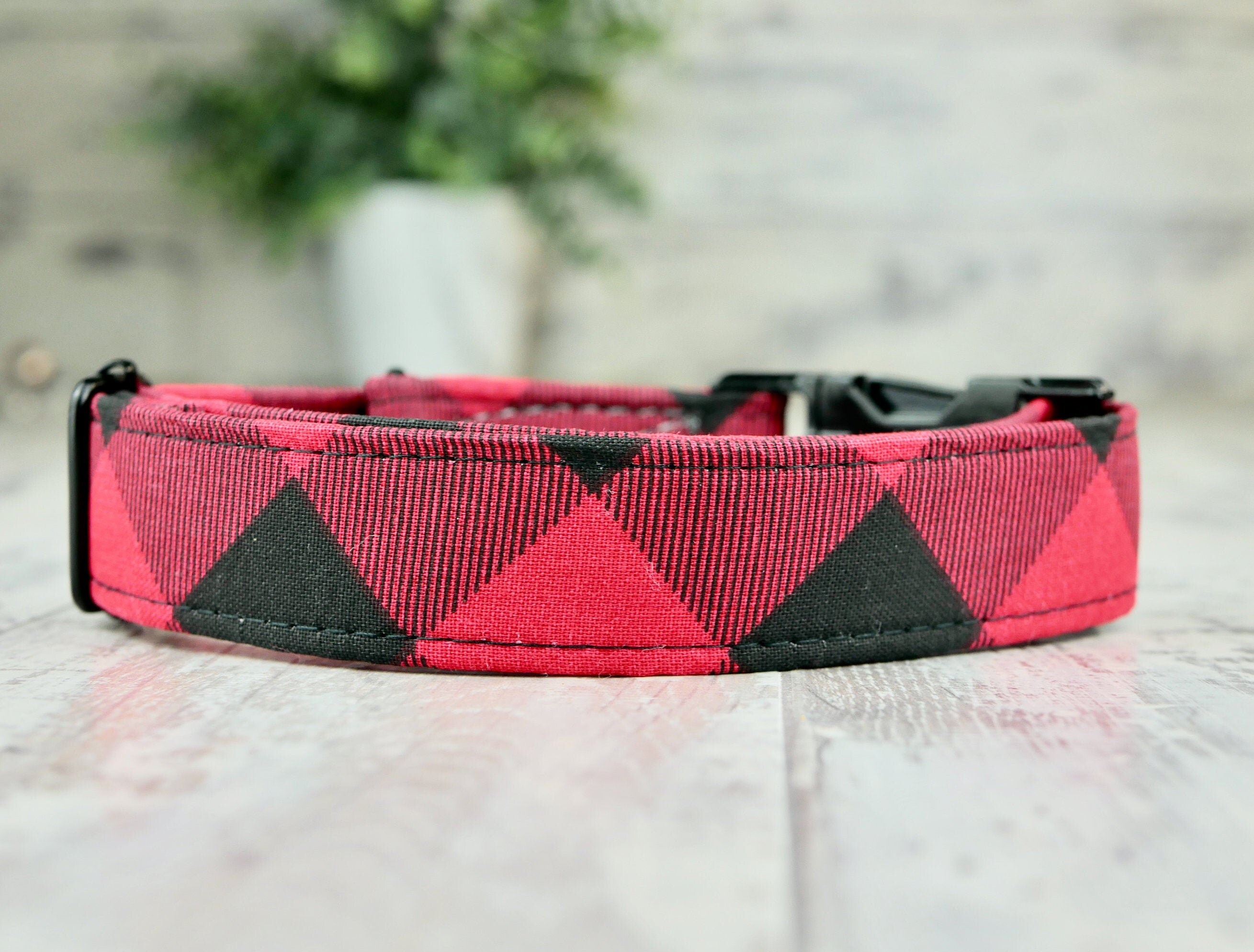 Red Buffalo Plaid Dog Collar w/ metal buckle HAND MADE Etsy