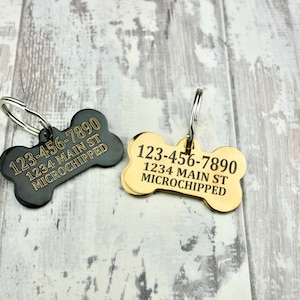 Gold/Gun Black Stainless Steel Dog Tag, Bone Shape, Custom Daisy floral Style ID Tags, Personalized Outdoor Dog Name Tag, Engraved Pet Tag image 5