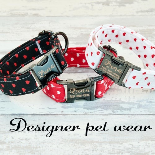 Collier pour chien coeur à pois avec boucle en métal ou en plastique | FAIT MAIN | Collier personnalisé gravé sur mesure | 1 pouce de large | colliers de créateurs
